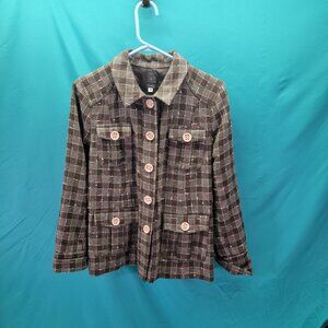 Baxis Womens Medium Plaid Wool Jacket With Button Front Closure & Pockets